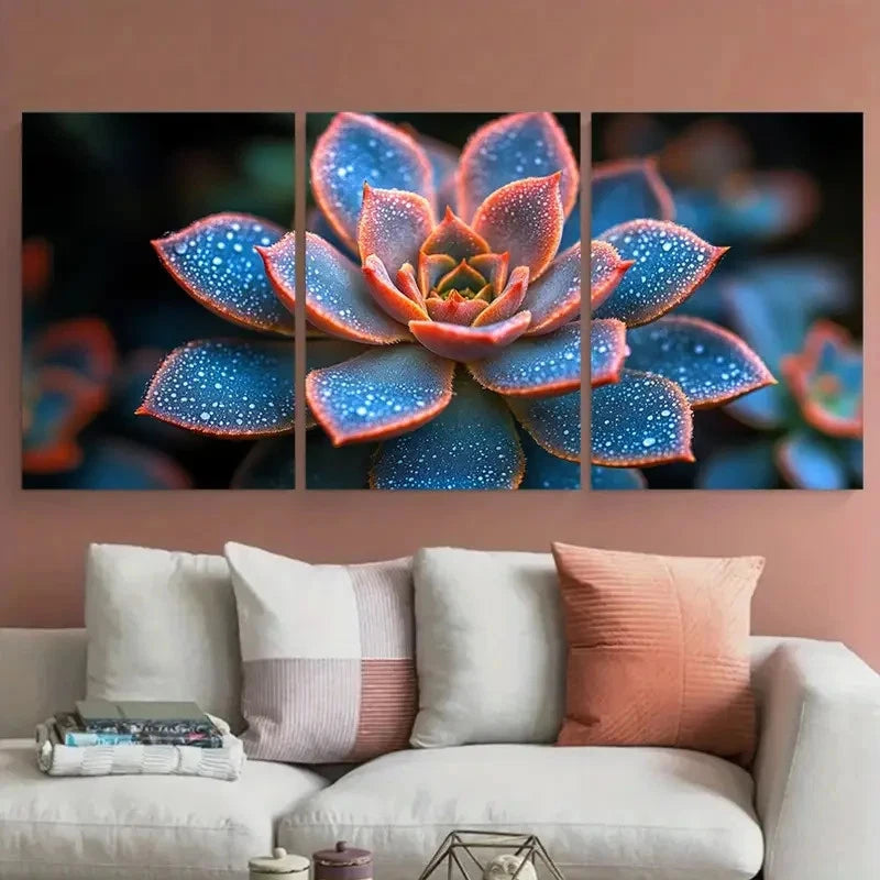 3pcs Vibrant Abstract Succulent Floral Photo Wall Art Set Canvas Framed 40x60cm - High Quality Print 100% Australian Made Wall Canvas Ready to Hang
