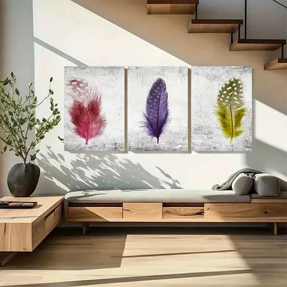 3pcs Colorful Abstract Feather Prints Art Set Canvas Unframed - High Quality Print 100% Australian Made Wall Canvas