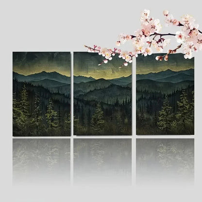 3pcs Dark Forest Mountain Range Triptych Metal Print Ready to Hang Art