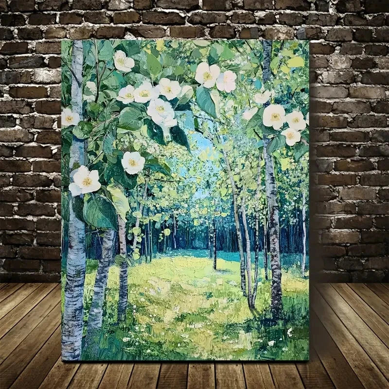 Flourishing Pear Tree Forest Landscape Painting 40x60cm Metal Print Ready to Hang