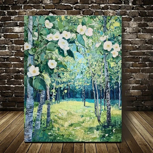 Flourishing Pear Tree Forest Landscape Painting 40x60cm Metal Print Ready to Hang