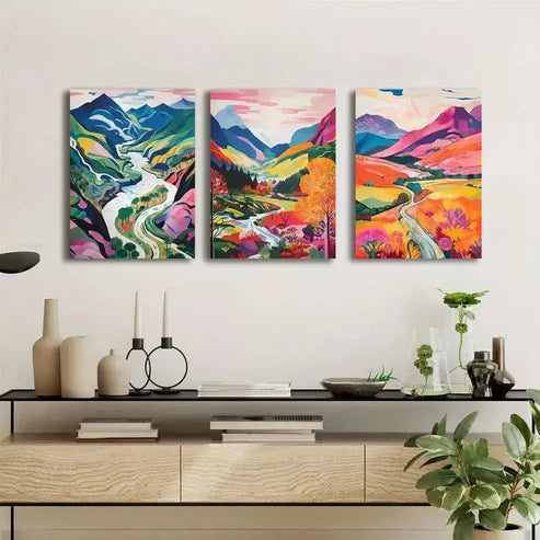 3pcs Colorful Abstract Landscape Wall Art Set Canvas Unframed - High Quality Print 100% Australian Made Wall Canvas