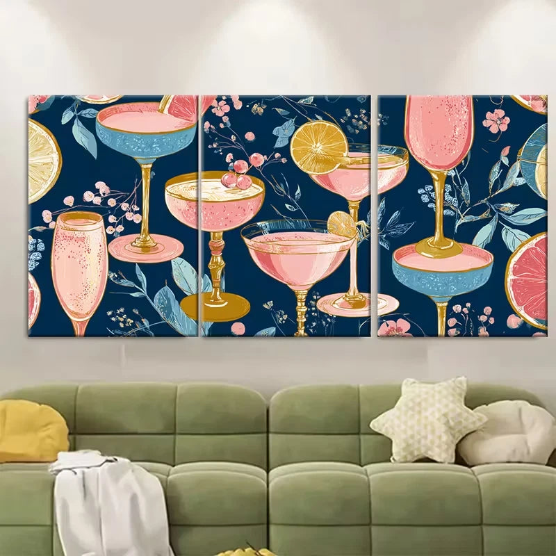 3pcs Champagne Problems Bar Cart Metal Print Ready to Hang Art