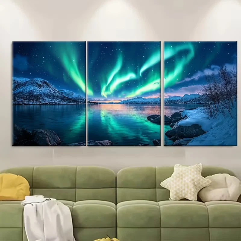3pcs Magical Winter Scenery of Reine Norway Metal Print Ready to Hang Art