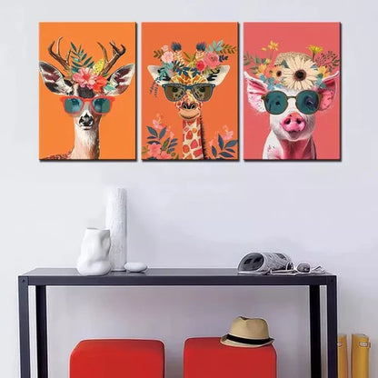 3pcs Colorful Flowers Animals Art Canvas Framed  60x90cm - High Quality Print 100% Australian Made Wall Canvas Ready to Hang