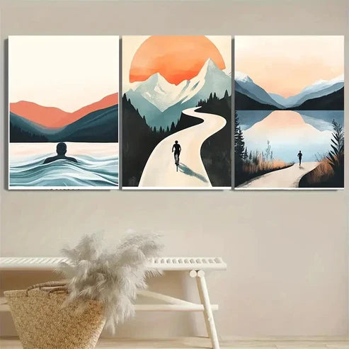 3pcs Swim Bike Run Abstract Sports Wall Art Set Canvas Unframed - High Quality Print 100% Australian Made Wall Canvas