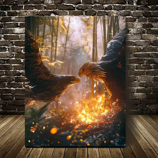 Majestic Eagle Wrestling in Peaceful 40x60cm Metal Print Ready to Hang