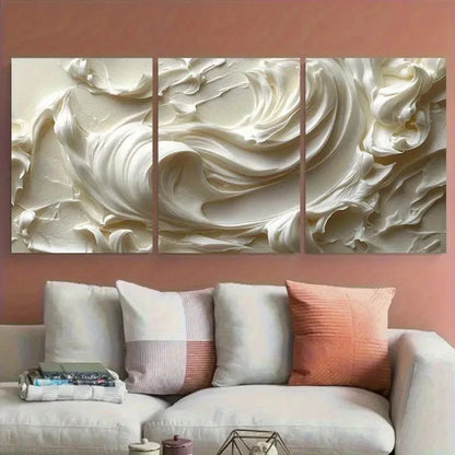 3pcs Creamy Off White Cosmetic Cream Texture Metal Print Ready to Hang Art