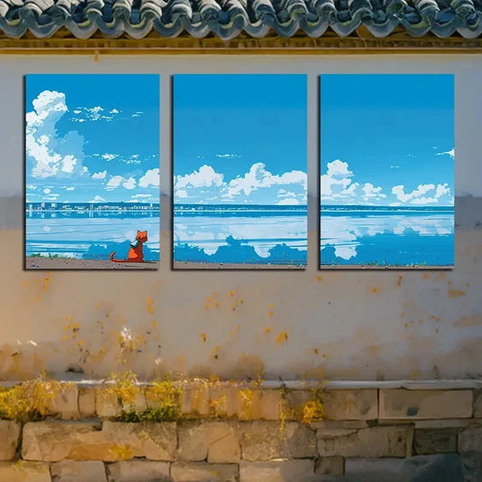 3pcs Calm Sea, Like Clouds, and A Deep Blue Sky Metal Print Ready to Hang Art