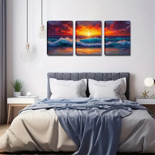 3pcs Shines  The Fierce Waves Exquisite Perfect Wall Art Set Canvas Framed 40x60cm - High Quality Print 100% Australian Made Wall Canvas Ready to Hang