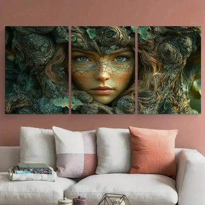 3pcs Lady Face of the Tree Illustration Metal Print Ready to Hang Art