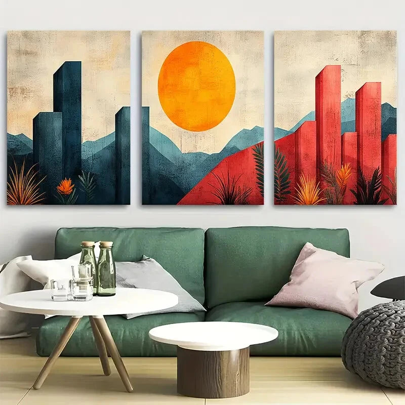 3pcs Colorful Geometric Abstract Shapes Design Metal Print Ready to Hang Art