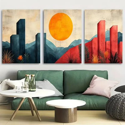 3pcs Colorful Geometric Abstract Shapes Design Metal Print Ready to Hang Art