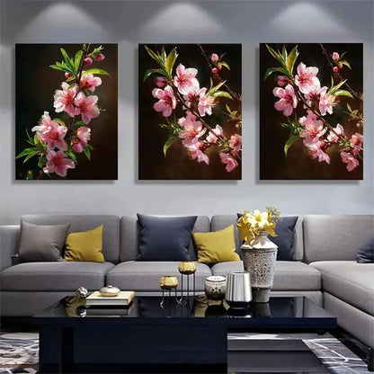 3pcs Peach Blossom Pink Floral Botanical Metal Print Ready to Hang Art