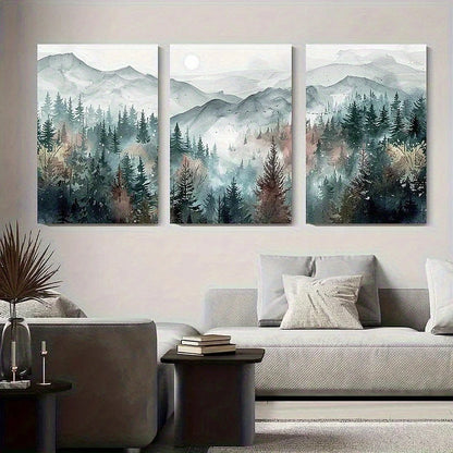 3pcs Abstract Mountain and Forest Landscape Metal Print Ready to Hang Art