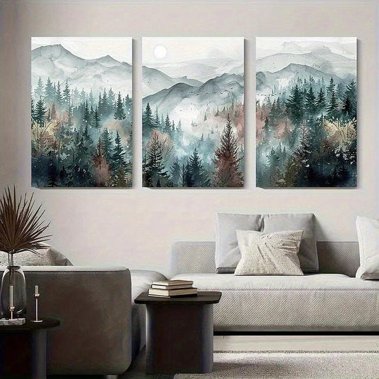 3pcs Abstract Mountain and Forest Landscape Metal Print Ready to Hang Art