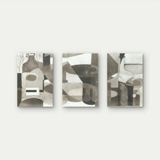 3pcs Monochrome Abstract Geometric Neutral Wall Art Set Canvas Framed 60x90cm - High Quality Print 100% Australian Made Wall Canvas Ready to Hang