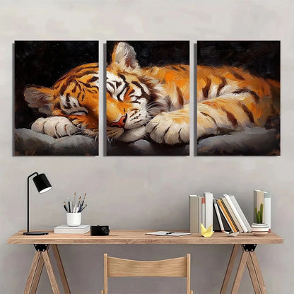 3pcs Vibrant Orange & Black Animal Metal Print Ready to Hang Art