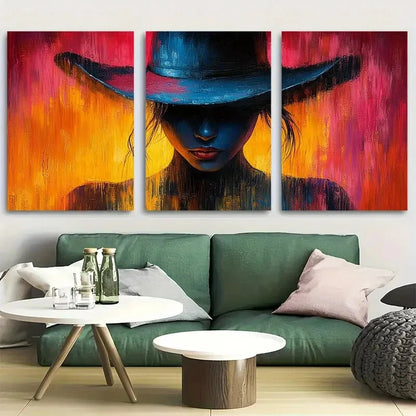 3pcs Abstract Female Figure Cowgirl Metal Print Ready to Hang Art