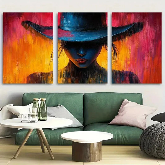3pcs Abstract Female Figure Cowgirl Metal Print Ready to Hang Art