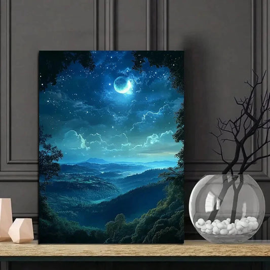 Enchanted Night Sky Starry Sky, Moon, and Clouds 40x60cm Metal Print Ready to Hang