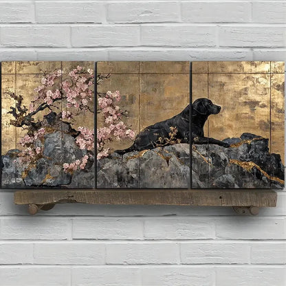 3pcs Dogs in The Flowers Pink Vintage Metal Print Ready to Hang Art