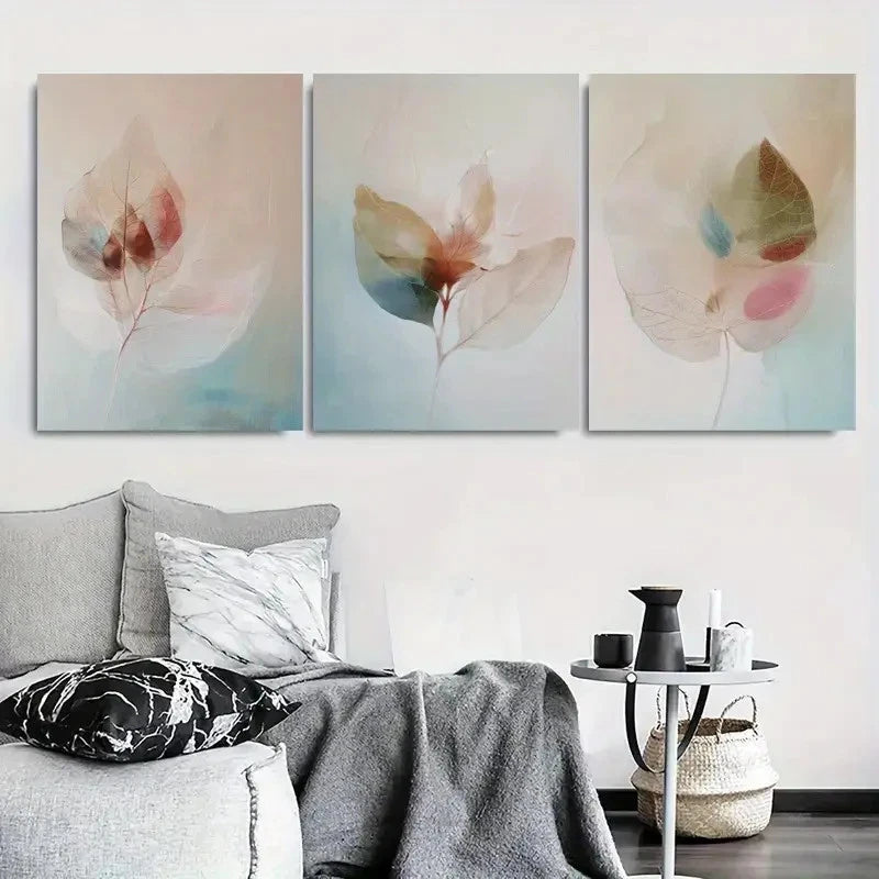 3pcs Soft Watercolor Leaf Floral Metal Print Ready to Hang Art