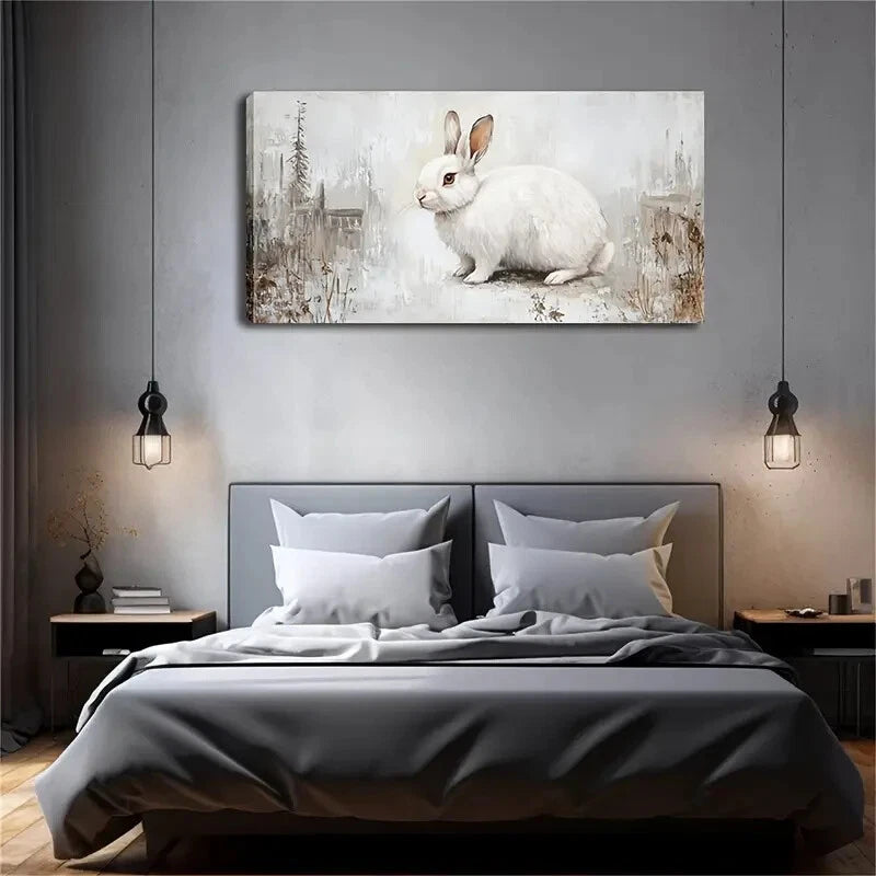 Indoor Animal Theme Rabbit Wall Art Canvas Office Home Room Framed ...