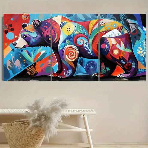3pcs Bear Graffiti Wall Art Set Canvas Unframed - High Quality Print 100% Australian Made Wall Canvas
