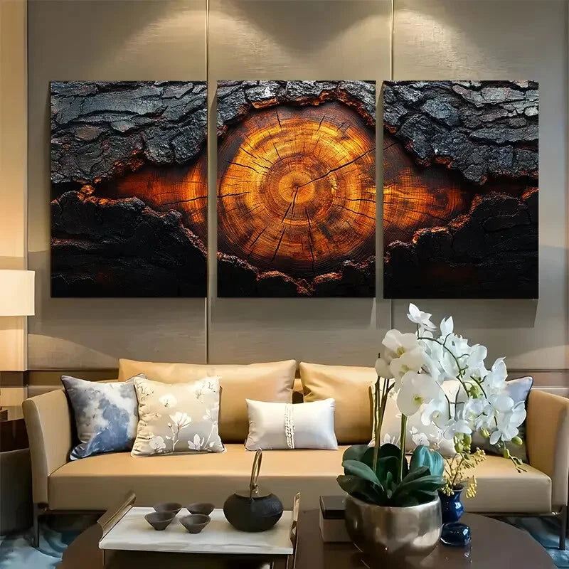 3pcs Abstract Tree Ring Design Metal Print Ready to Hang Art