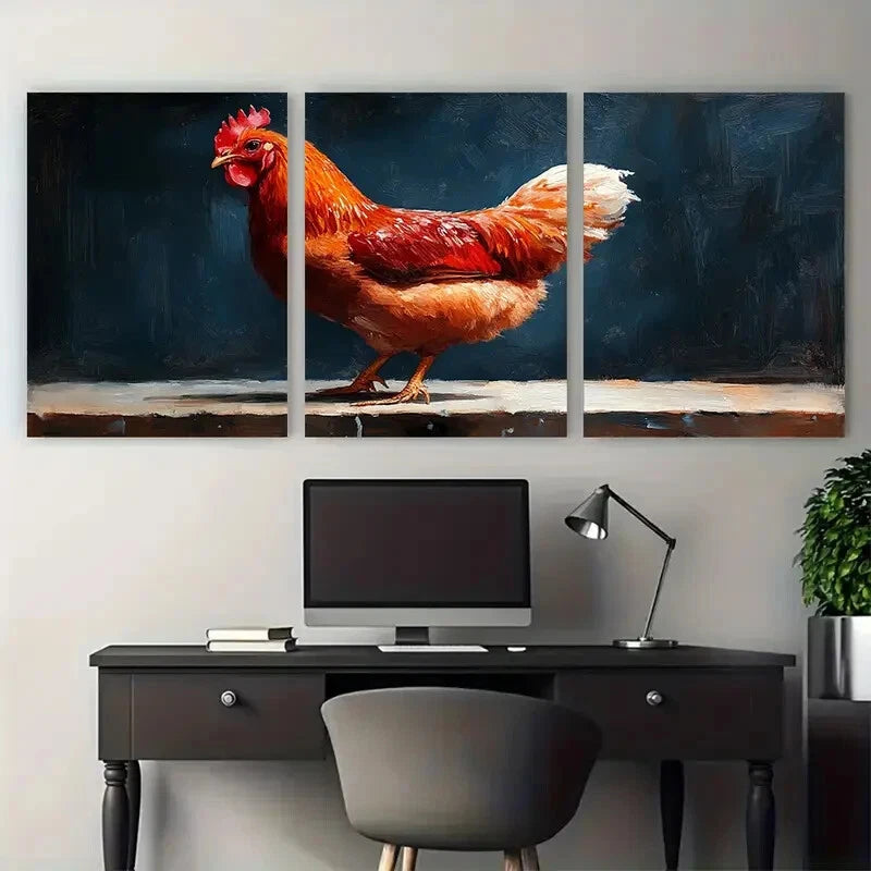 3pcs Chicken Hen Farm Animal Bird Metal Print Ready to Hang Art