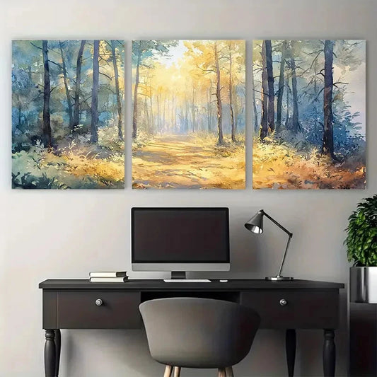 3pcs Dappled Woods Watercolor Calming Nature Wall Art Set Canvas Framed 40x60cm - High Quality Print 100% Australian Made Wall Canvas Ready to Hang