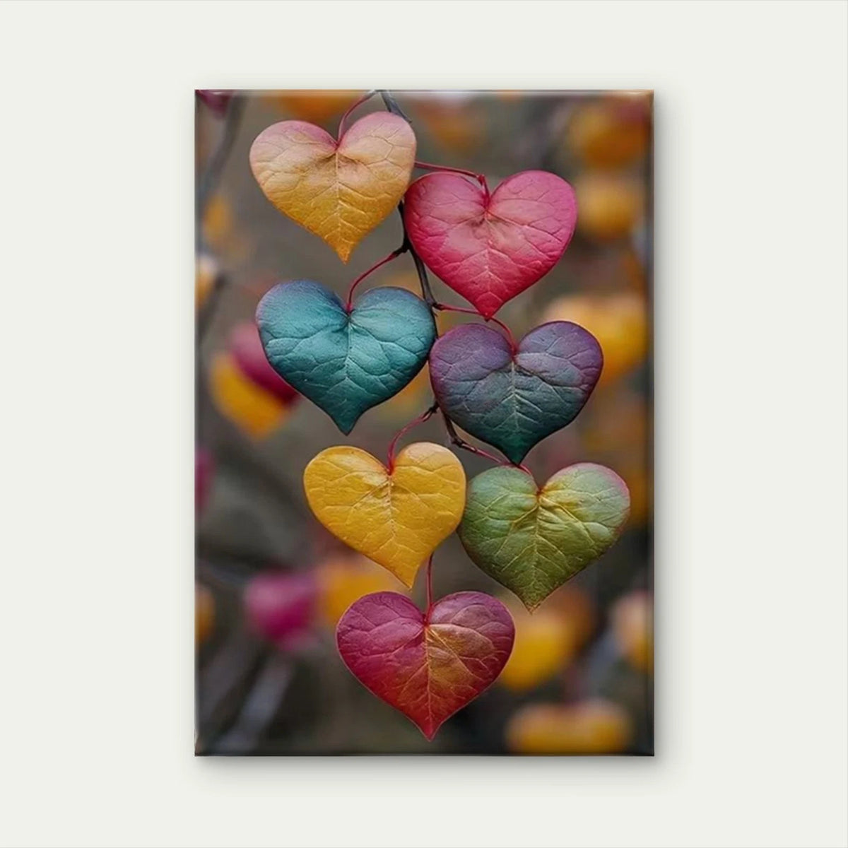 Rainbow Leaves with Colorful Hearts 60x90cm Metal Print Ready to Hang
