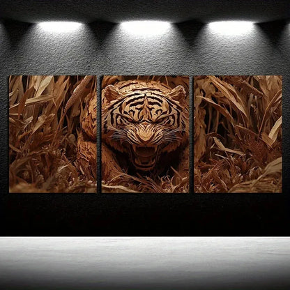 3pcs Wildlife-Inspired Tiger Themed Metal Print Ready to Hang Art