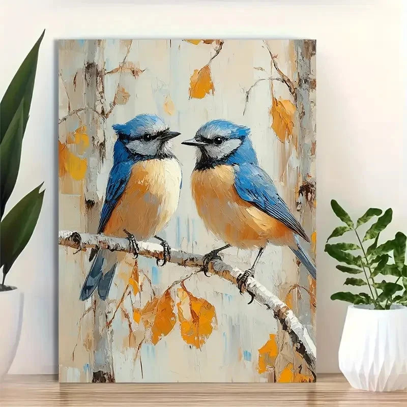 Beautiful Bluejays On A Tree Branch Painting 40x60cm Metal Print Ready to Hang