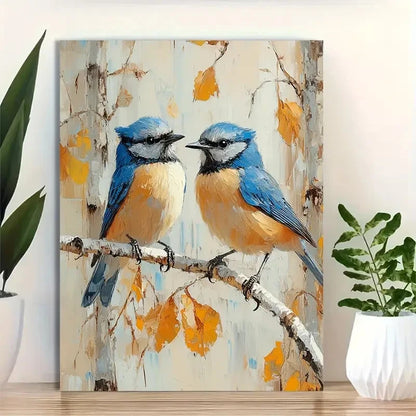 Beautiful Bluejays On A Tree Branch Painting 40x60cm Metal Print Ready to Hang