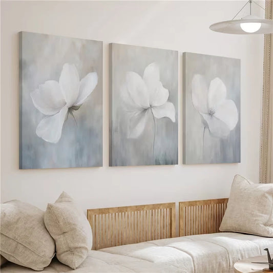3pcs Elegant White Floral Neutral Botanical Wall Art Set Canvas Framed 40x60cm - High Quality Print 100% Australian Made Wall Canvas Ready to Hang