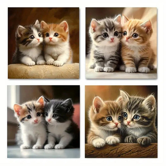 4pcs Colorful Cats Wall Art Canvas Framed