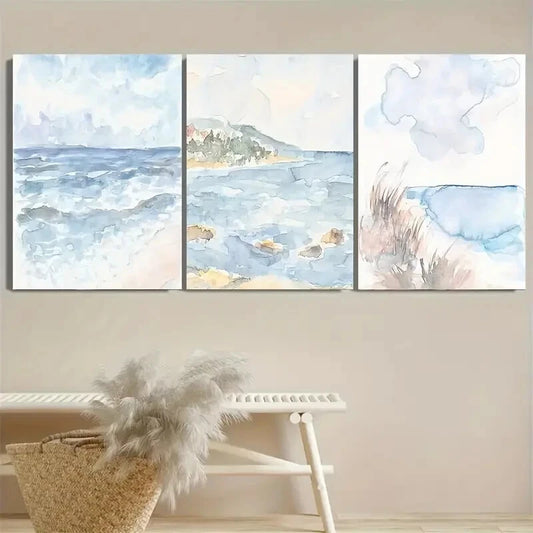 3pcs Pastel Blue Summer Beach Neutral Hawaii Metal Print Ready to Hang Art