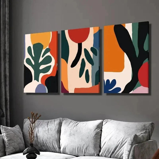 3pcs Simple Color Block Leaf Painting Wall Art Set Canvas Framed 40x60cm - High Quality Print 100% Australian Made Wall Canvas Ready to Hang