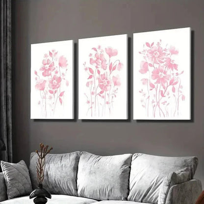 3pcs Small Fresh Light Pink Flowers  Wall Art Set Canvas Unframed - High Quality Print 100% Australian Made Wall Canvas