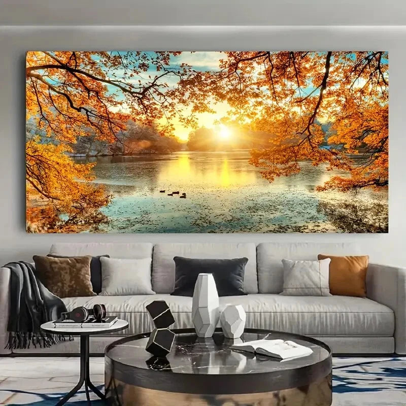 Rustic Sunset Scenery wall canvas office home room framed 120x60cm