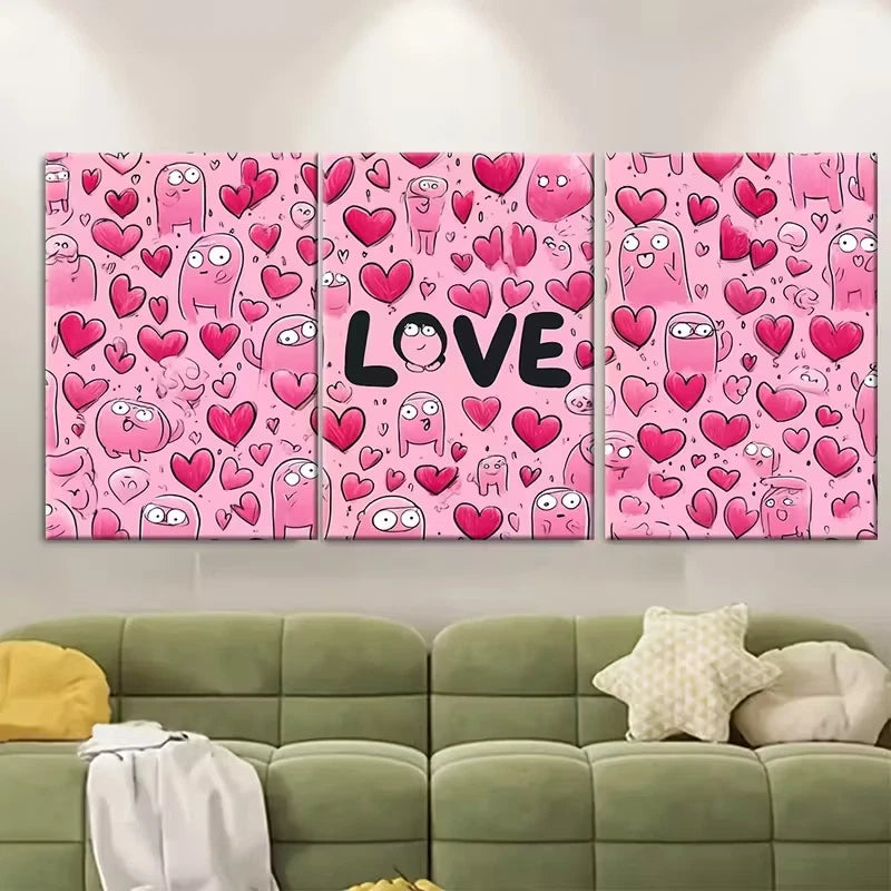 3pcs Funny Bathroom Pink Heart Character Metal Print Ready to Hang Art