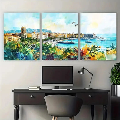 3pcs Malaga Cityscape Spain Landscape Perfect Wall Art Set Canvas Framed 40x60cm - High Quality Print 100% Australian Made Wall Canvas Ready to Hang