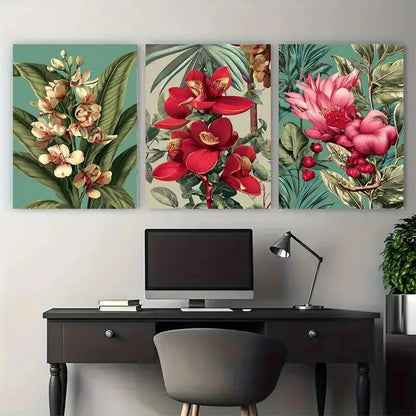 3pcs Paraguay Botanical Floral Illustration Wall Art Set Canvas Framed 50x70cm - High Quality Print 100% Australian Made Wall Canvas Ready to Hang