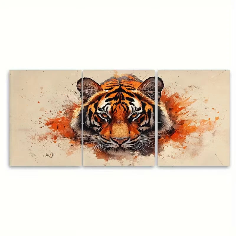3pcs Wild Tiger Beautiful Big Cat Illustration Metal Print Ready to Hang Art