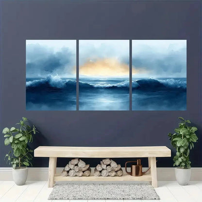 3pcs Ocean Beach Painting in Watercolor Style Metal Print Ready to Hang Art