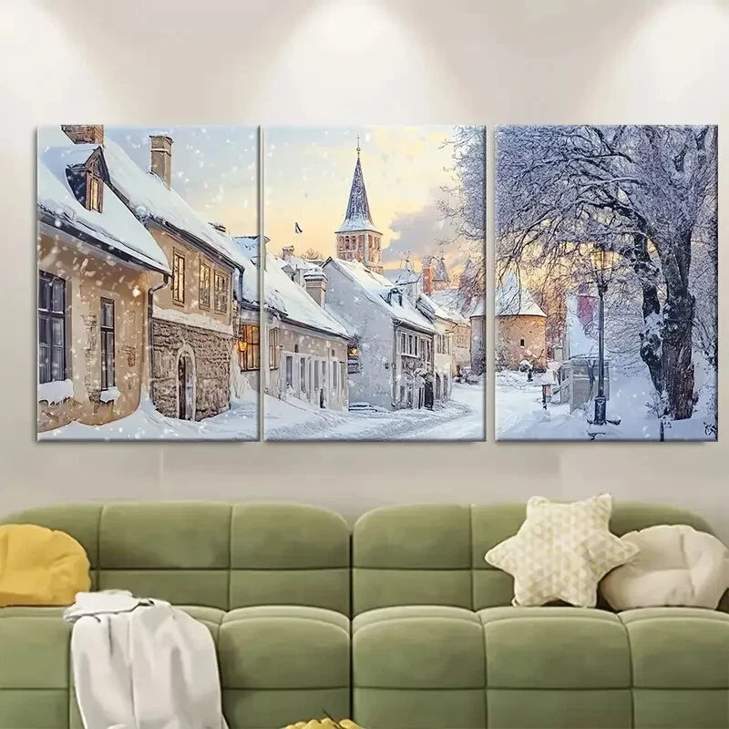 3pcs Tallinn Winter Snowy Estonia Old Town Print Metal Print Ready to Hang Art