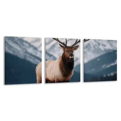 3pcs An Elk standing in the snow   Wall Art Set Canvas Framed 60x90cm - High Quality Print 100% Australian Made Wall Canvas Ready to Hang
