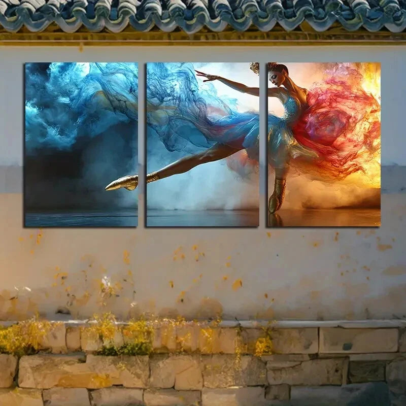 3pcs Vibrant Charming Dancing Girl Illustration Metal Print Ready to Hang Art